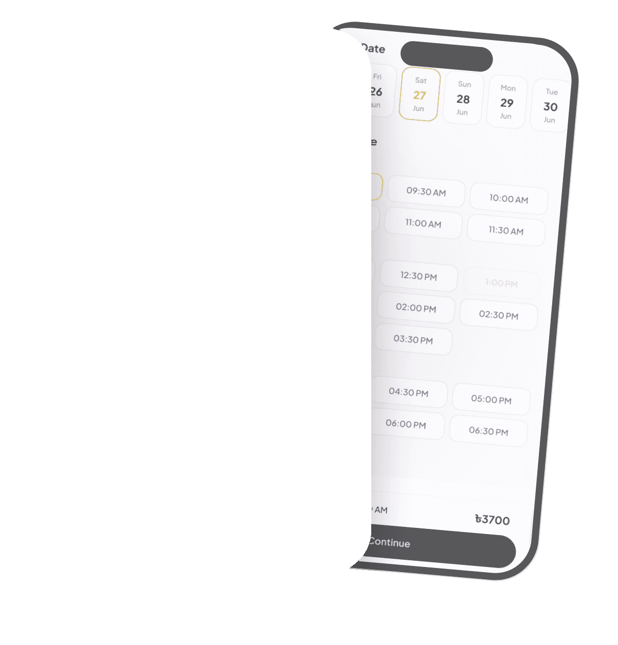 GlowHaat booking screen with date and time slots